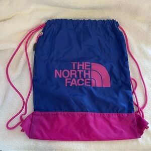 The North Face Blue and Pink Drawstring Backpack